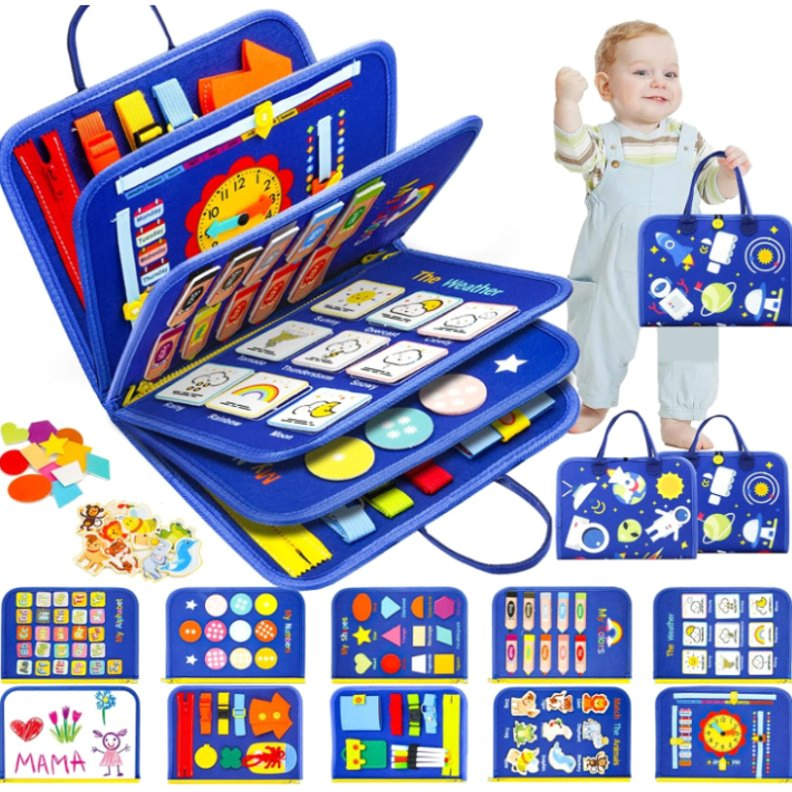 Tablero Ocupado 12 Páginas Educativas de Aprendizaje Montessori Juguetes Sensoriales para Niños Pequeños 1-6 Años - Regalos de Cumpleaños para Niños y Niñas, Libro Ocupado de Viaje para Avión y Coche