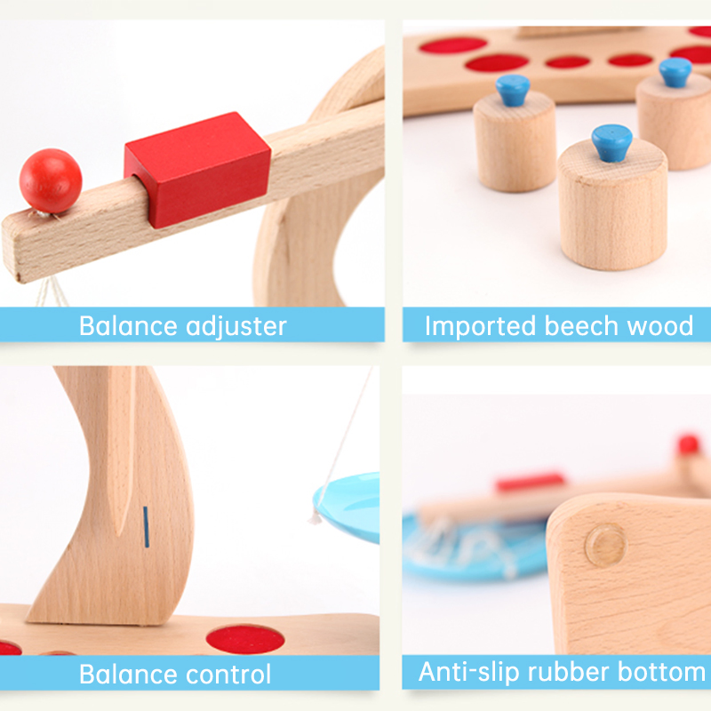 Balanza de matemáticas de madera para preschool, juguetes educativos de ciencia y STEAM para niños