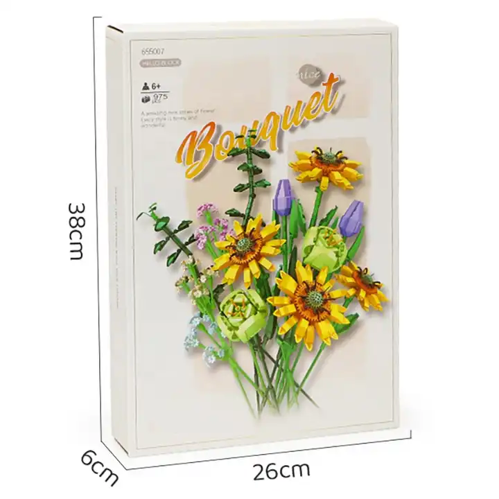 Juguete educativo de simulación creativa Bloques florales Juguetes de construcción de girasoles Adorno de ramo 3D Juguete de ensamblaje de flores DIY Regalo para niñas Juguetes