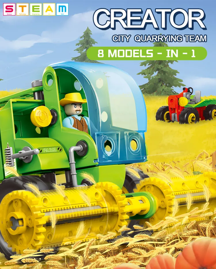 153PCS 8-in-1 Tema de Granja Creativa Juguete de Modelo de Camión DIY
