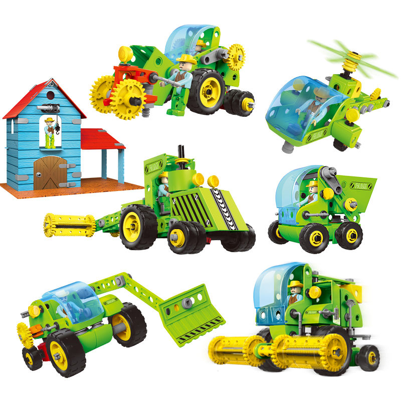 153PCS 8-in-1 Tema de Granja Creativa Juguete de Modelo de Camión DIY Juguete Educativo de Vapor Vehículo de Autoensamblaje Bloques para Niños