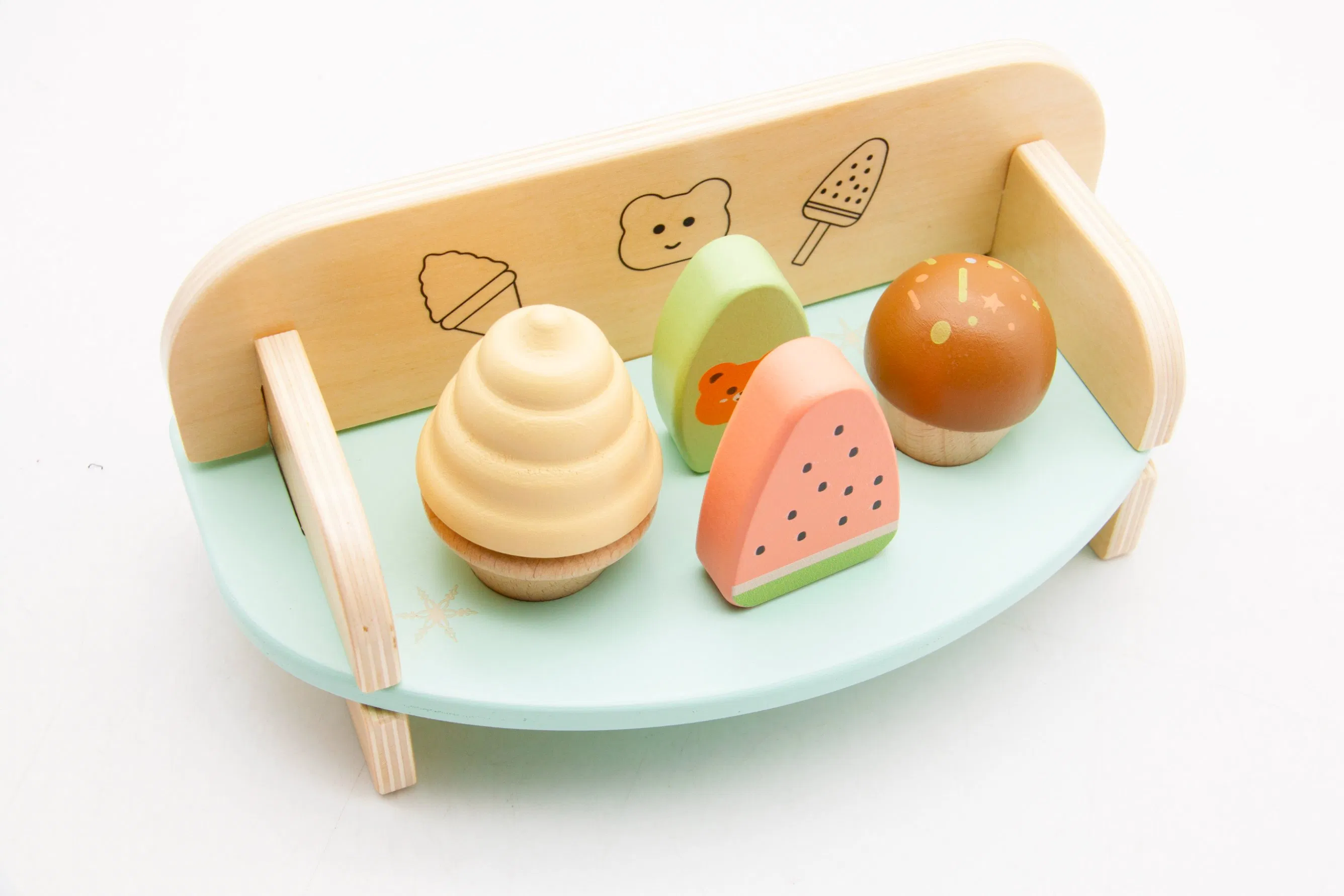 Juguetes de rompecabezas de madera educativos Montessori intelectuales al por mayor para bebés, niños y niños, juguete de juego de rol de puesto de helados