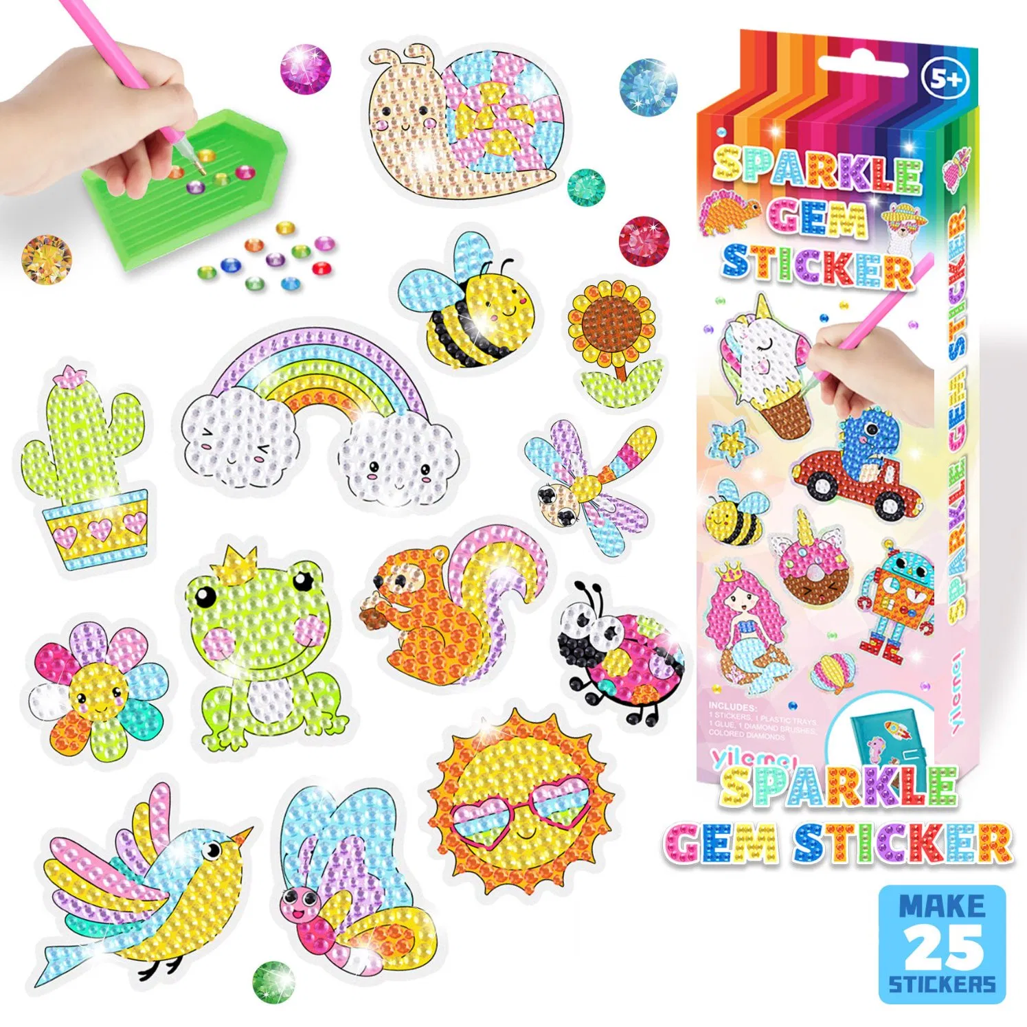Kits de arte de gemas brillantes de unicornio para hacer tú mismo, conjunto de pintura de diamantes de dinosaurio, set de pegatinas para niños