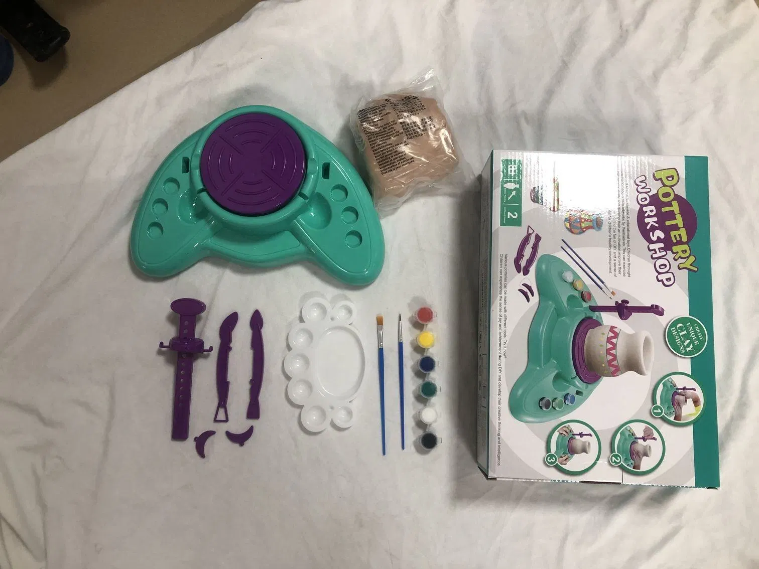 Kit de arte y manualidades de pintura de arcilla eléctrica para niños, juguetes educativos para hacer macetas de cerámica, máquina de alfarería con herramientas, juguete de plástico