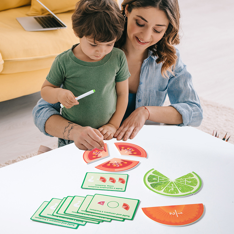 Juguete educativo de matemáticas AiJH Montessori para niños, tablero de rompecabezas de frutas en madera, juegos de matemáticas, aprendizaje de dibujo