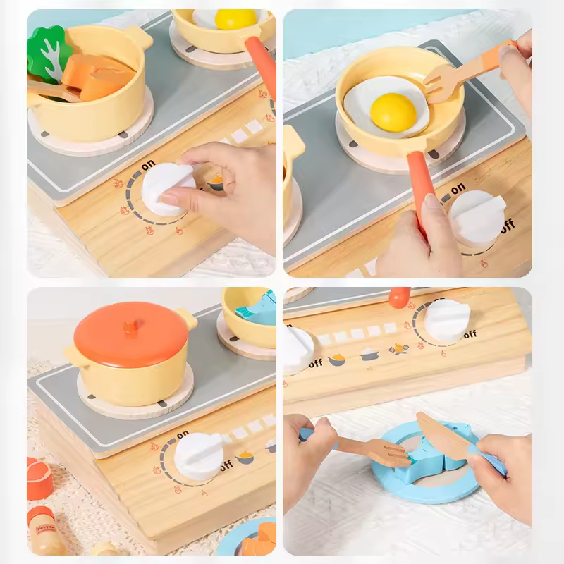Juego de utensilios de cocina de madera Montessori, accesorios educativos para juegos de simulación en la cocina, juguetes seguros y no tóxicos