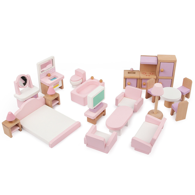 Muebles de casa de muñecas de madera, comedor, sala de pasatiempos, juguetes educativos para preescolar