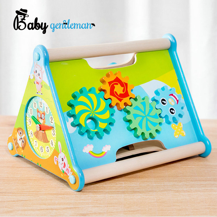 Juguete sensorial de aprendizaje multifuncional triángulo de actividad de madera para niños Z12607D