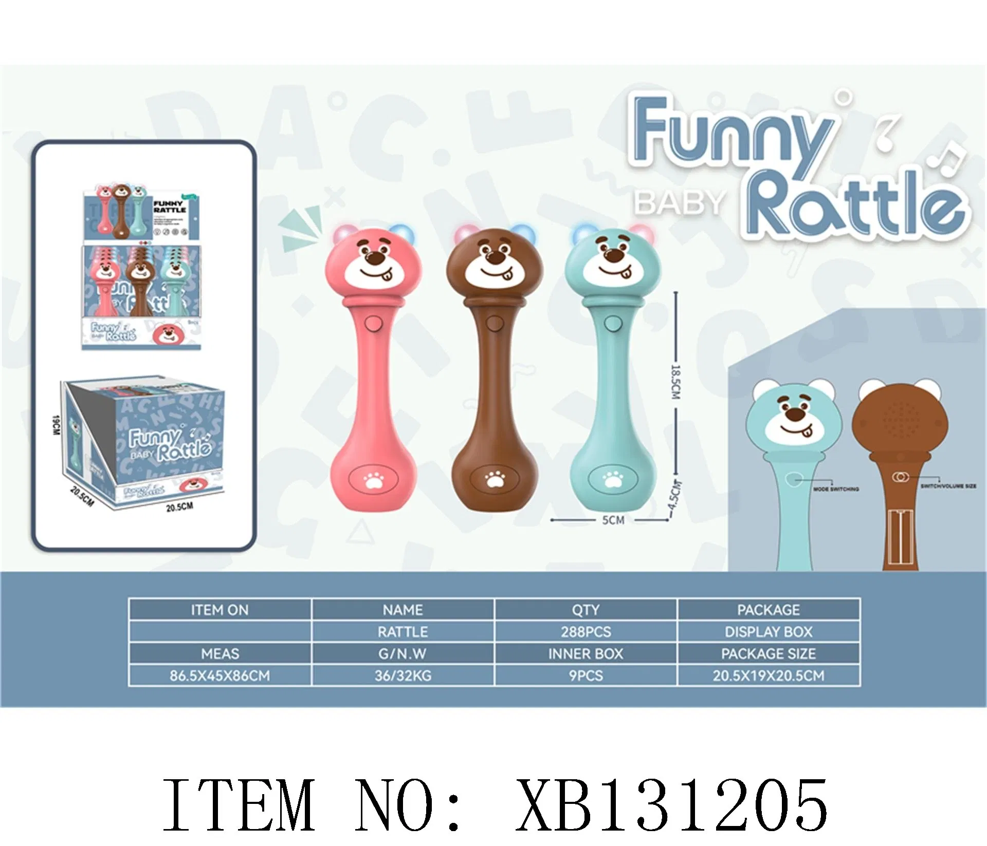 Regalo de desarrollo temprano para niños Xinbo, juguete de oso de dibujos animados, sonajero educativo musical para bebés, mordedor divertido y juguete de sacudida
