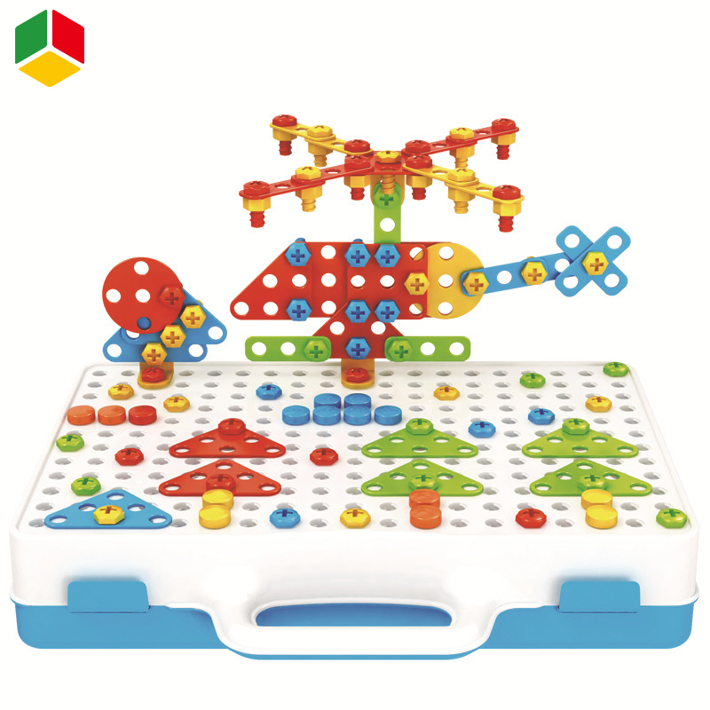 Juguete de bloques de construcción para la educación temprana de QS Kids, regalo promocional, ejercicio de las habilidades creativas de los niños, set de juguetes de taladro eléctrico de plástico DIY 3D rompecabezas