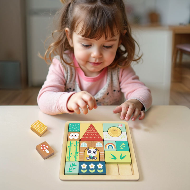 Bloques de Construcción de Madera Casa Juguete Educativo Temprano Actividad Creativa Rompecabezas Juguete para Niños Preescolar