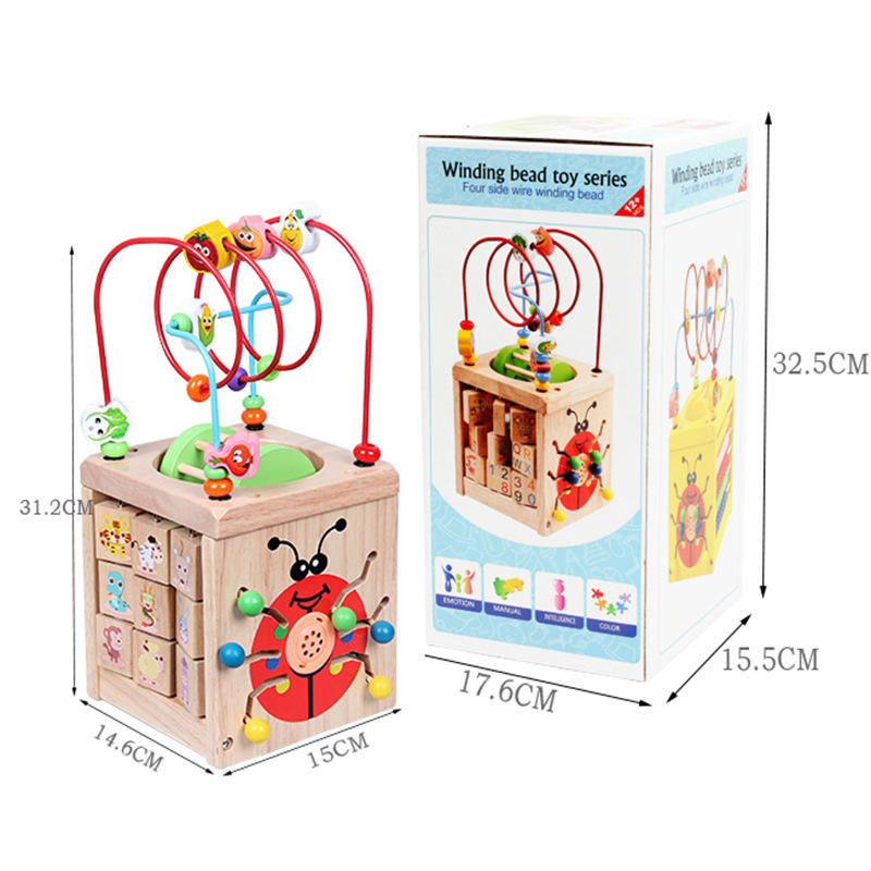 8 en 1 Juguete educativo multipropósito de laberinto de cuentas para bebés, cubo de actividades de inteligencia para preescolar, juguete de madera de formas y colores para niños
