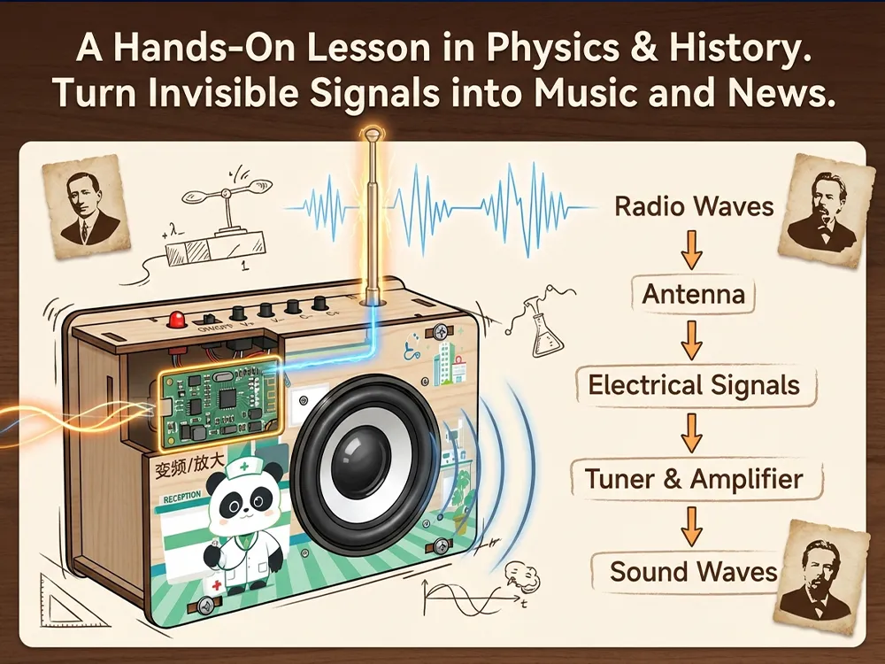 Kit de receptor de radio STEM de bricolaje, juguete educativo de madera para niños y niñas
