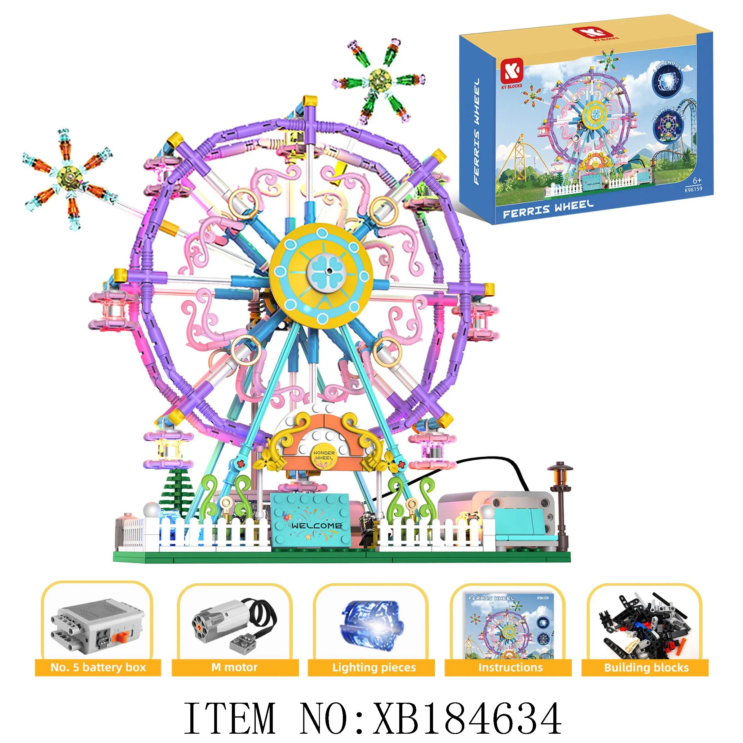Xinbo 2025 Nuevos Juguetes de Parque de Rueda de la Fortuna Eléctrica Iluminación Programación Modelo Educativo de Bloques de Construcción Divertidos