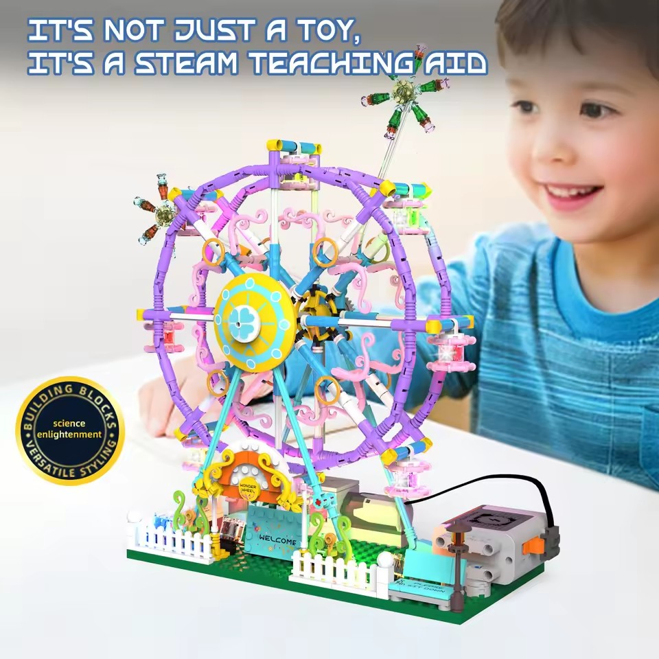 Xinbo 2025 Nuevos Juguetes de Parque de Rueda de la Fortuna Eléctrica Iluminación Programación Modelo Educativo de Bloques de Construcción Divertidos