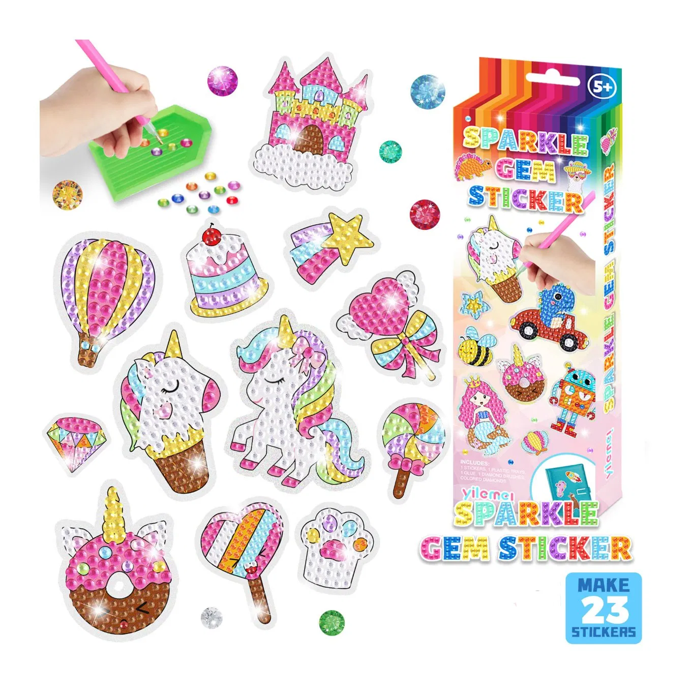 Kits de arte de gemas brillantes de unicornio para hacer tú mismo, conjunto de pintura de diamantes de dinosaurio, set de pegatinas para niños