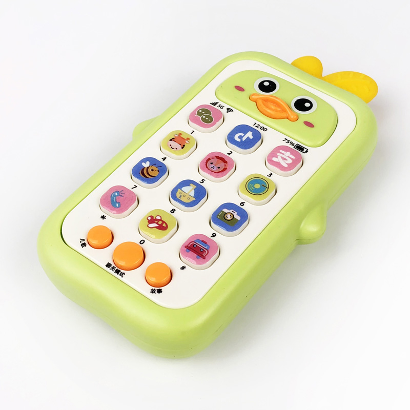 Juguetes de pato amarillo de entretenimiento lindo para el aprendizaje temprano en múltiples idiomas, teléfono móvil musical para bebés