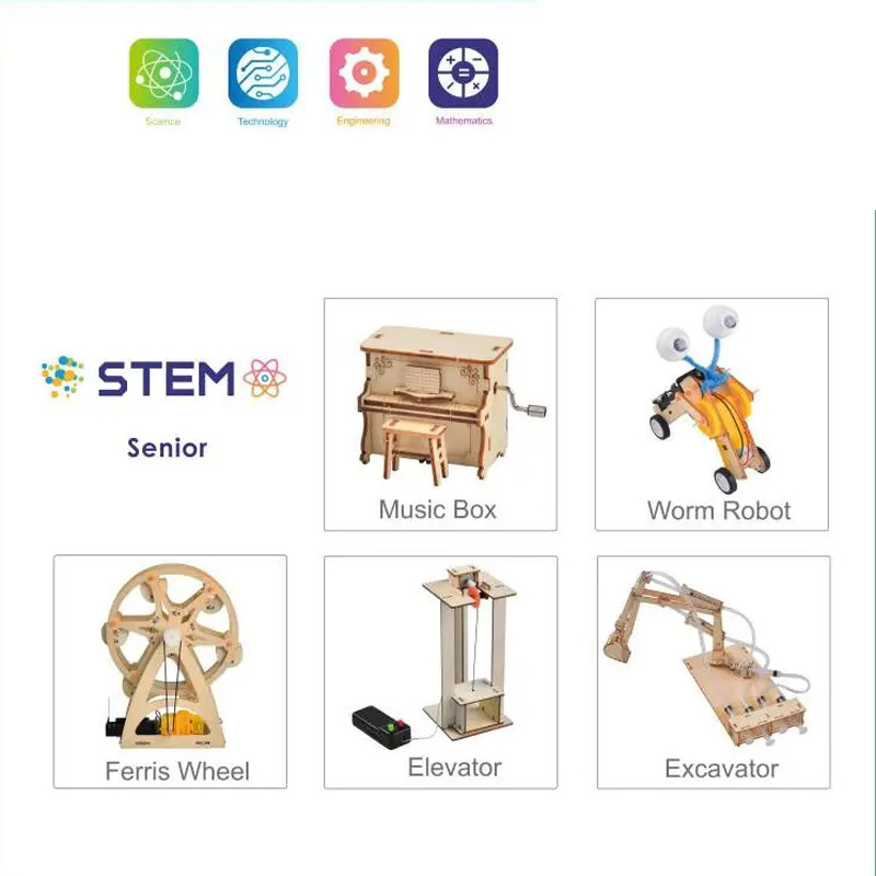Modelo de rompecabezas educativo de tecnología de bricolaje de madera, juegos de ciencia