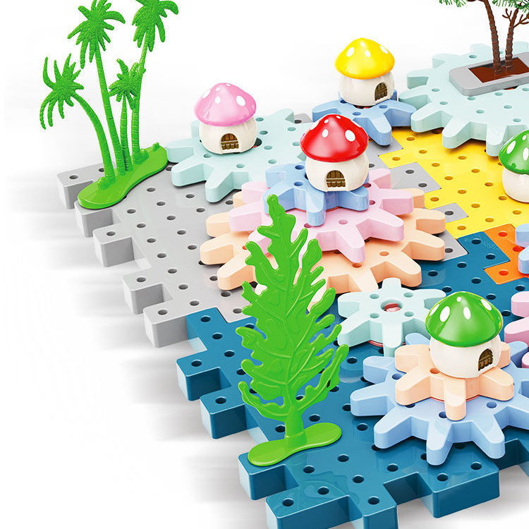 Juguetes de engranajes giratorios motorizados para el aprendizaje de los niños 121 PCS juguetes de dinosaurios eléctricos de construcción con bloques