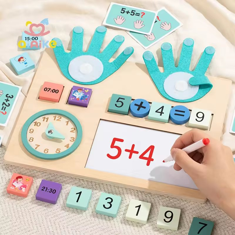 Juguetes Montessori seguros, reloj de madera educativo, conteo con los dedos, juguetes educativos, ayudas para la enseñanza de matemáticas, juguete de aprendizaje matemático