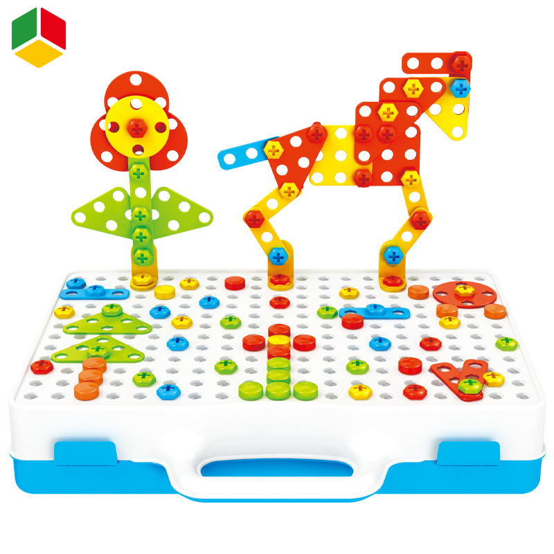 Juguete de bloques de construcción para la educación temprana de QS Kids, regalo promocional, ejercicio de las habilidades creativas de los niños, set de juguetes de taladro eléctrico de plástico DIY 3D rompecabezas