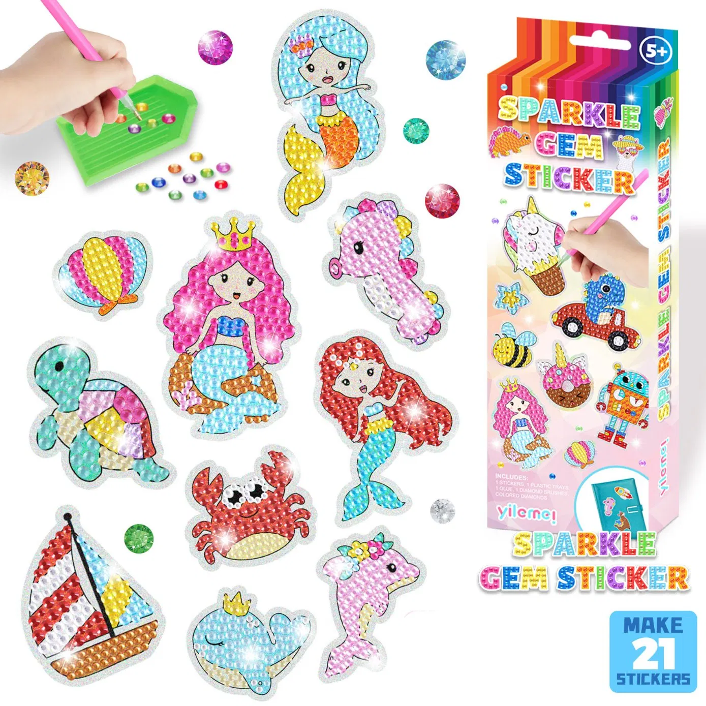 Kits de arte de gemas brillantes de unicornio para hacer tú mismo, conjunto de pintura de diamantes de dinosaurio, set de pegatinas para niños