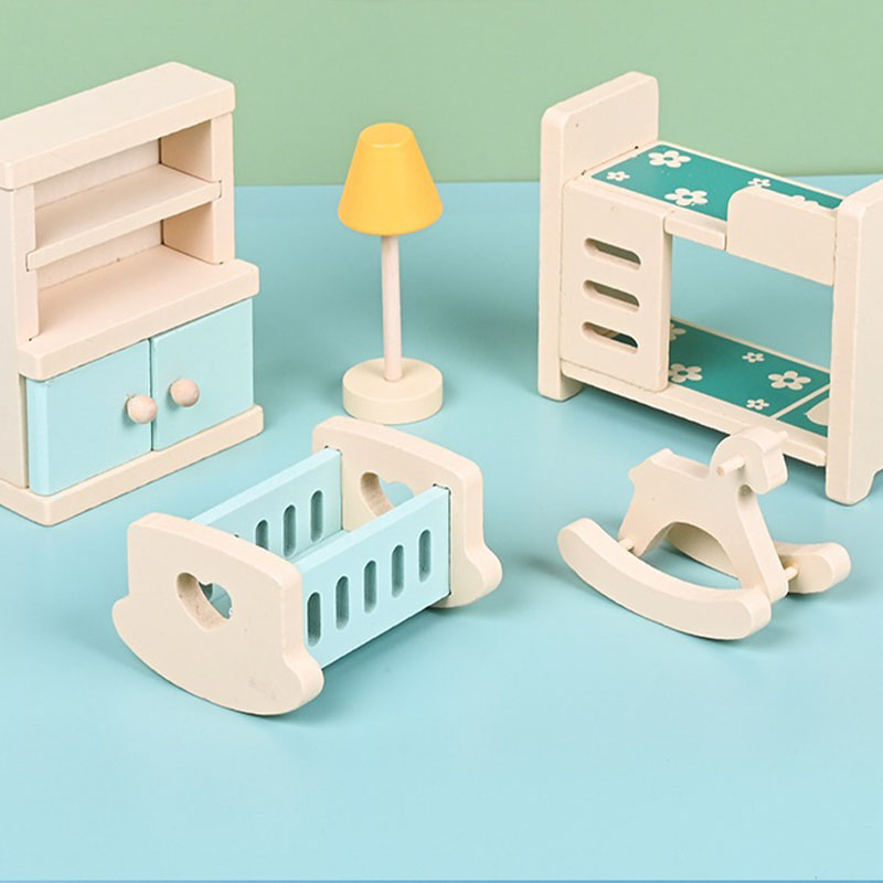 Muebles de casa de muñecas de madera, comedor, sala de pasatiempos, juguetes educativos para preescolar