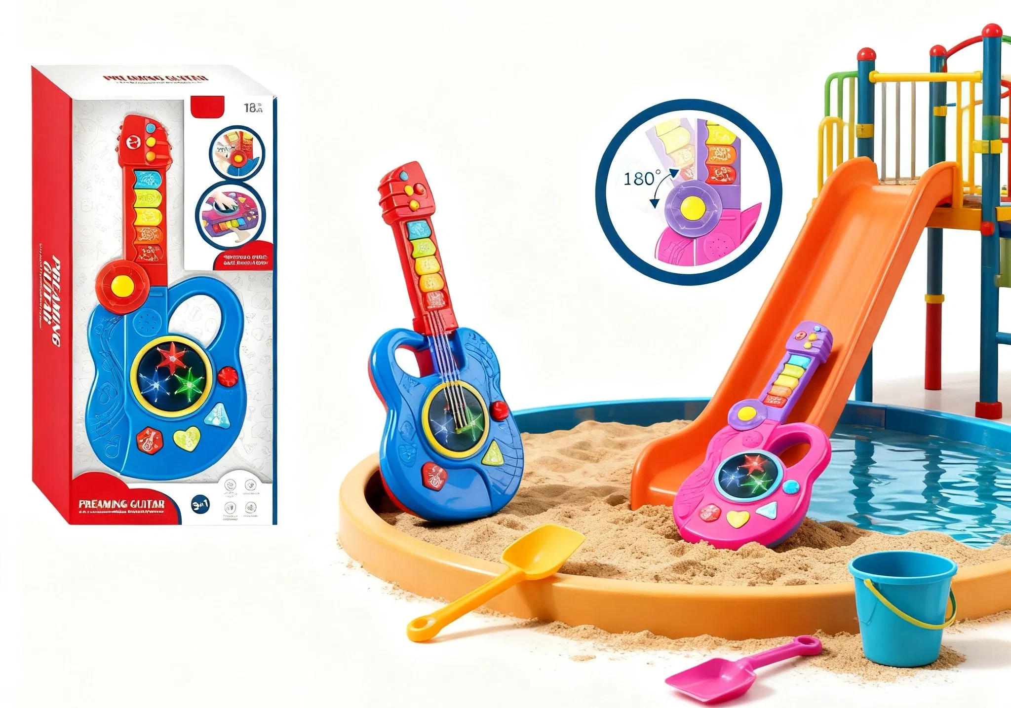 Juguete de guitarra musical infantil al por mayor, educativo y de aprendizaje temprano, teclado electrónico jugable, adecuado para niños y niñas, estilo de dibujos animados