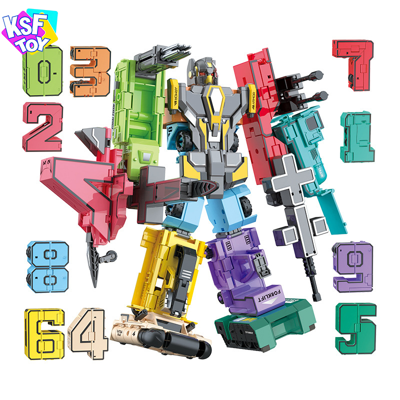 Robot Juguete de Transformación de Números Educativos 0-9 Conjunto de Transformación de Dígitos a Vehículo Juguete de Aprendizaje de Matemáticas STEM