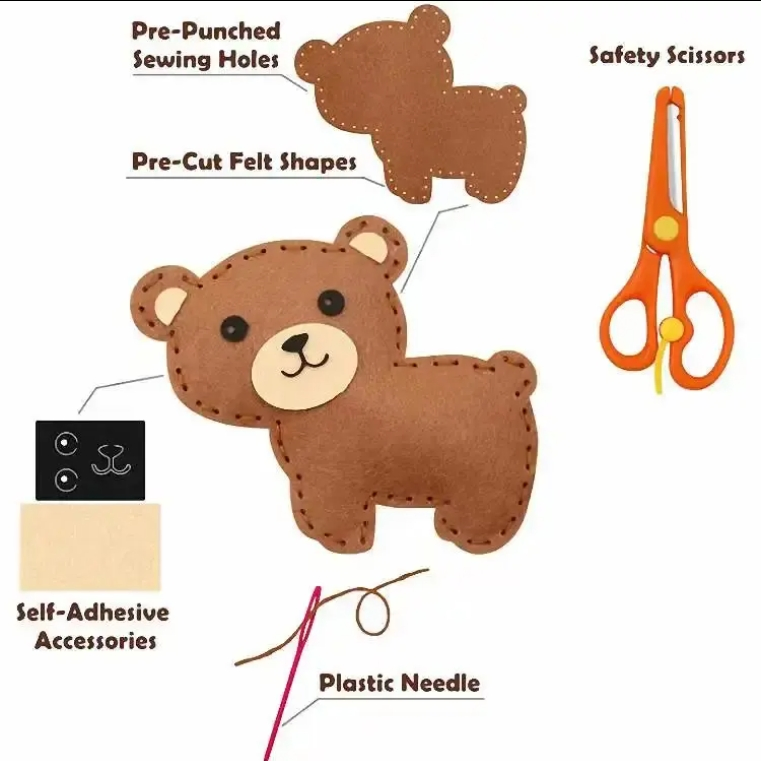 Kit de costura para niños de felpa de animales del bosque, juguete de manualidades DIY, educativo para niños, kits de arte y manualidades para principiantes