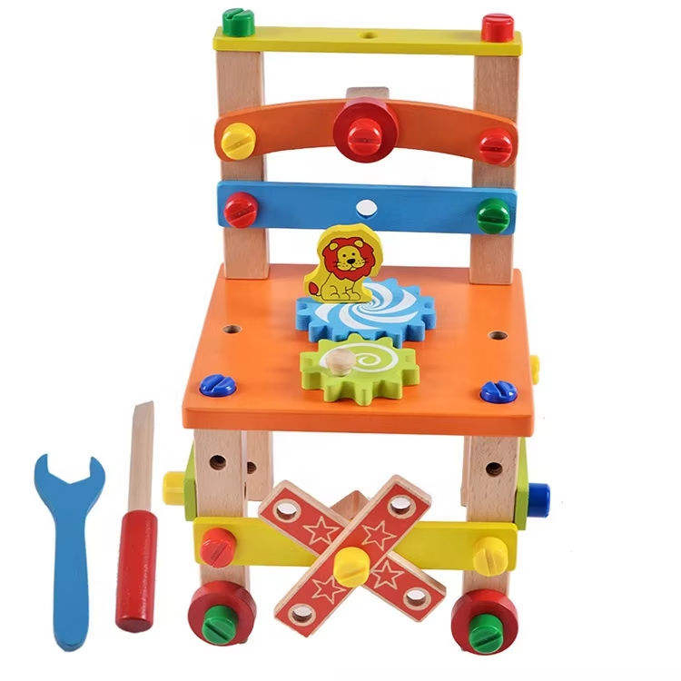 Silla de Madera Educativa al por Mayor para Niños 5-7 Años Juguete de Herramientas de Tornillos de Tuerca para Jugar a Armar