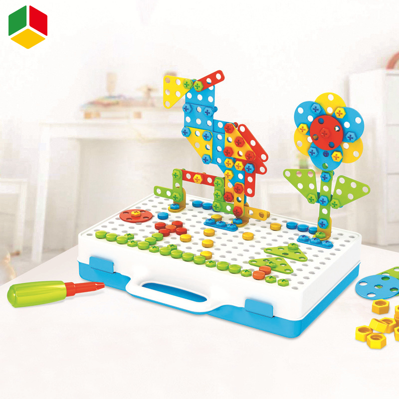 Juguete de bloques de construcción para la educación temprana de QS Kids, regalo promocional, ejercicio de las habilidades creativas de los niños, set de juguetes de taladro eléctrico de plástico DIY 3D rompecabezas