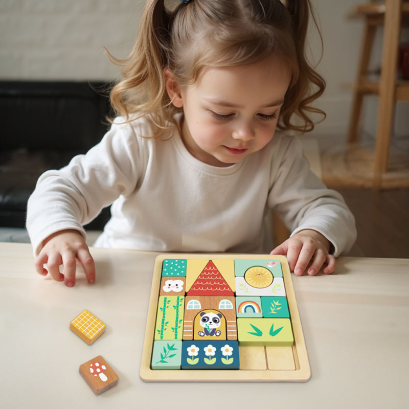 Bloques de Construcción de Madera Casa Juguete Educativo Temprano Actividad Creativa Rompecabezas Juguete para Niños Preescolar