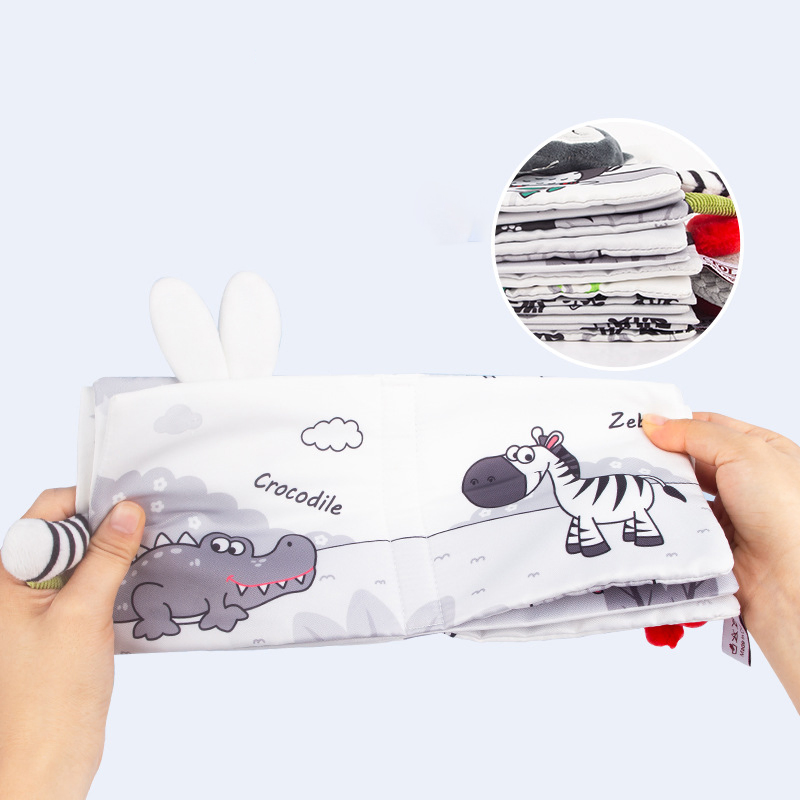 Libros de tela de animales de peluche crujientes para bebés con tacto suave, juguetes educativos interactivos para el desarrollo temprano con sonido