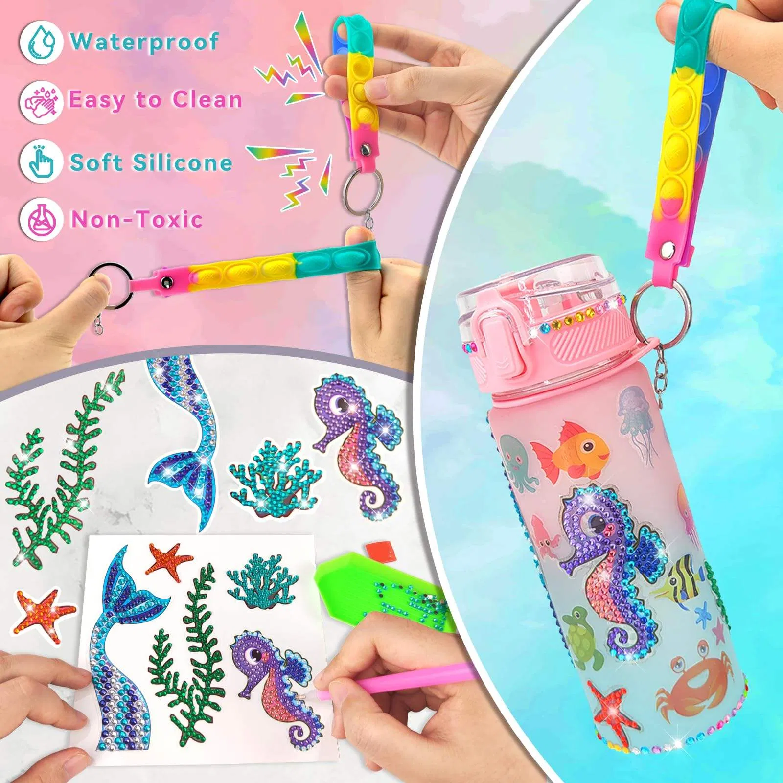 Kits de Decoración de Botellas de Agua para Pintar Sirenas con Gemas, Manualidades Divertidas y Regalos de Artes y Manualidades para Niñas en Cumpleaños