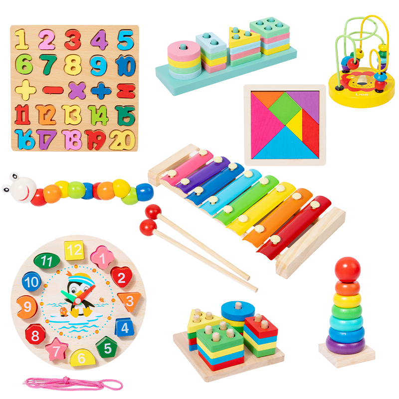 Juguetes de desarrollo intelectual para bebés de madera Aijh Montessori, juguetes musicales divertidos de mano para golpear