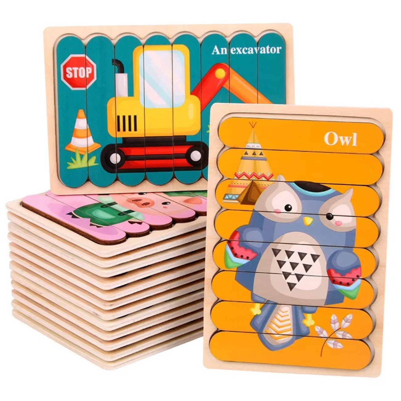 Juguete de rompecabezas cognitivo para niños, juguetes de movimiento cerebral para niños y niñas, desarrollo de inteligencia en bebés, educación temprana, juego de rompecabezas de animales de dibujos animados