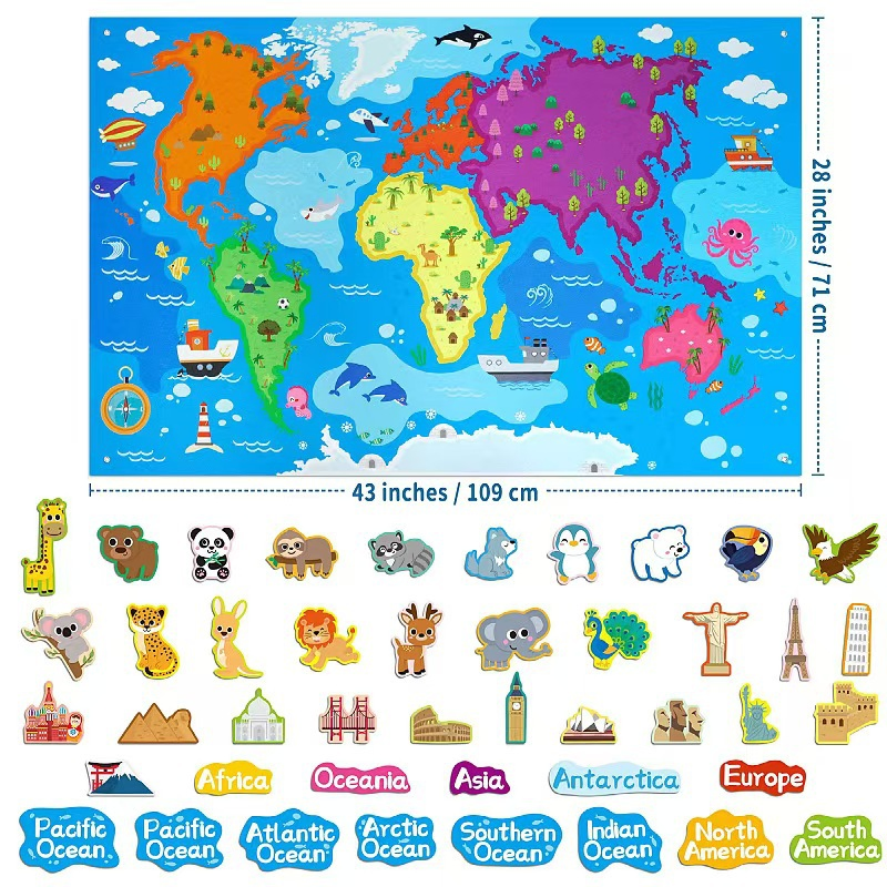 Conjunto de tablero de fieltro interactivo de aprendizaje temprano amigable para preescolares, juguetes educativos de animales de granja en el establo