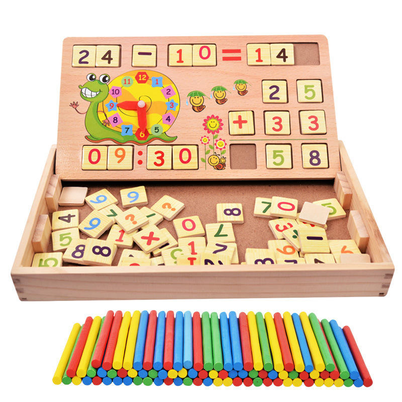 Caja de Matemáticas de Madera Montessori Juguetes Educativos Multifuncionales para Niños Desarrollo Temprano