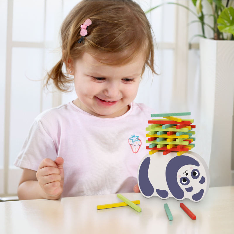 Juguetes de coordinación mano-ojo y cognición sensorial Montessori, bloques de apilamiento de madera para el aprendizaje temprano, juego de equilibrio