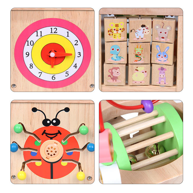 8 en 1 Juguete educativo multipropósito de laberinto de cuentas para bebés, cubo de actividades de inteligencia para preescolar, juguete de madera de formas y colores para niños