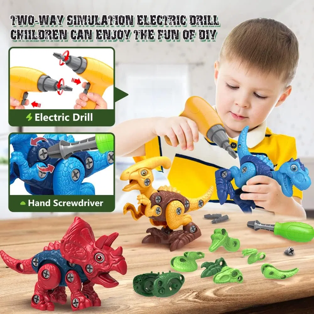 Juguetes de dinosaurios para niños de 3, 4, 5, 6, 7 años, juguetes desmontables con taladro eléctrico para niños, juguete educativo de construcción STEM, ideal para cumpleaños y Navidad