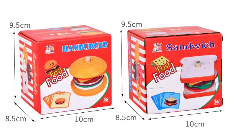 Juguetes de apilamiento de hamburguesas de madera Montessori para niños pequeños y niños, juguetes educativos para preescolar, juguete para habilidades motoras finas