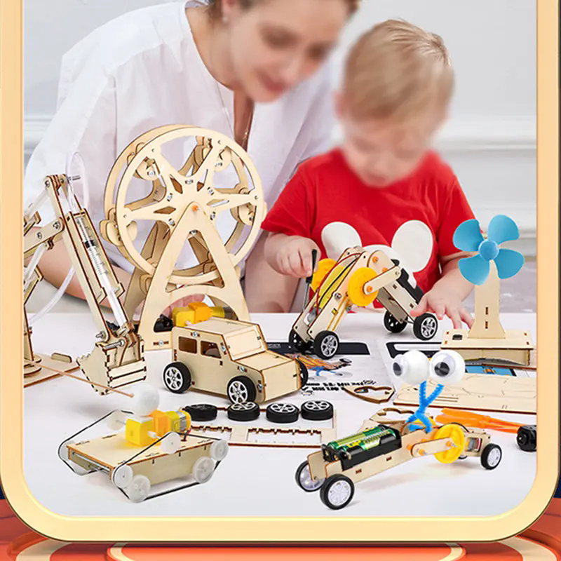 Modelo de rompecabezas educativo de tecnología de bricolaje de madera, juegos de ciencia