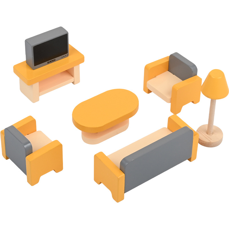 Muebles de casa de muñecas de madera, comedor, sala de pasatiempos, juguetes educativos para preescolar