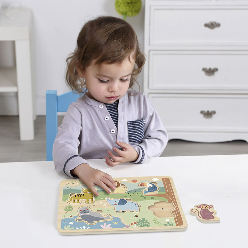 Rompecabezas Educativo Juguete de Madera Tarjeta de Sonido Cartón Animales del Zoológico 3D Juego de Rompecabezas en Bloque