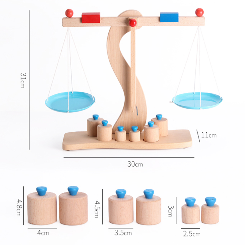 Balanza de matemáticas de madera para preschool, juguetes educativos de ciencia y STEAM para niños