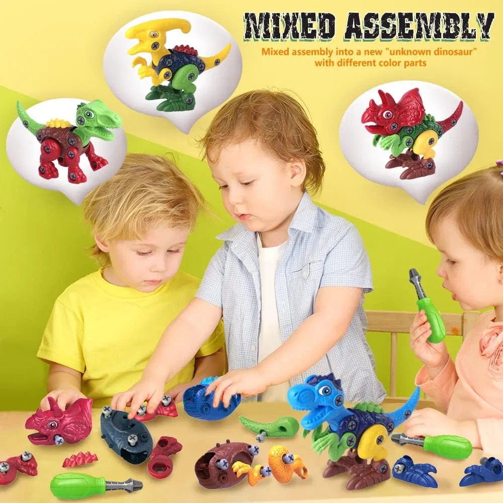 Juguetes de dinosaurios para niños de 3, 4, 5, 6, 7 años, juguetes desmontables con taladro eléctrico para niños, juguete educativo de construcción STEM, ideal para cumpleaños y Navidad