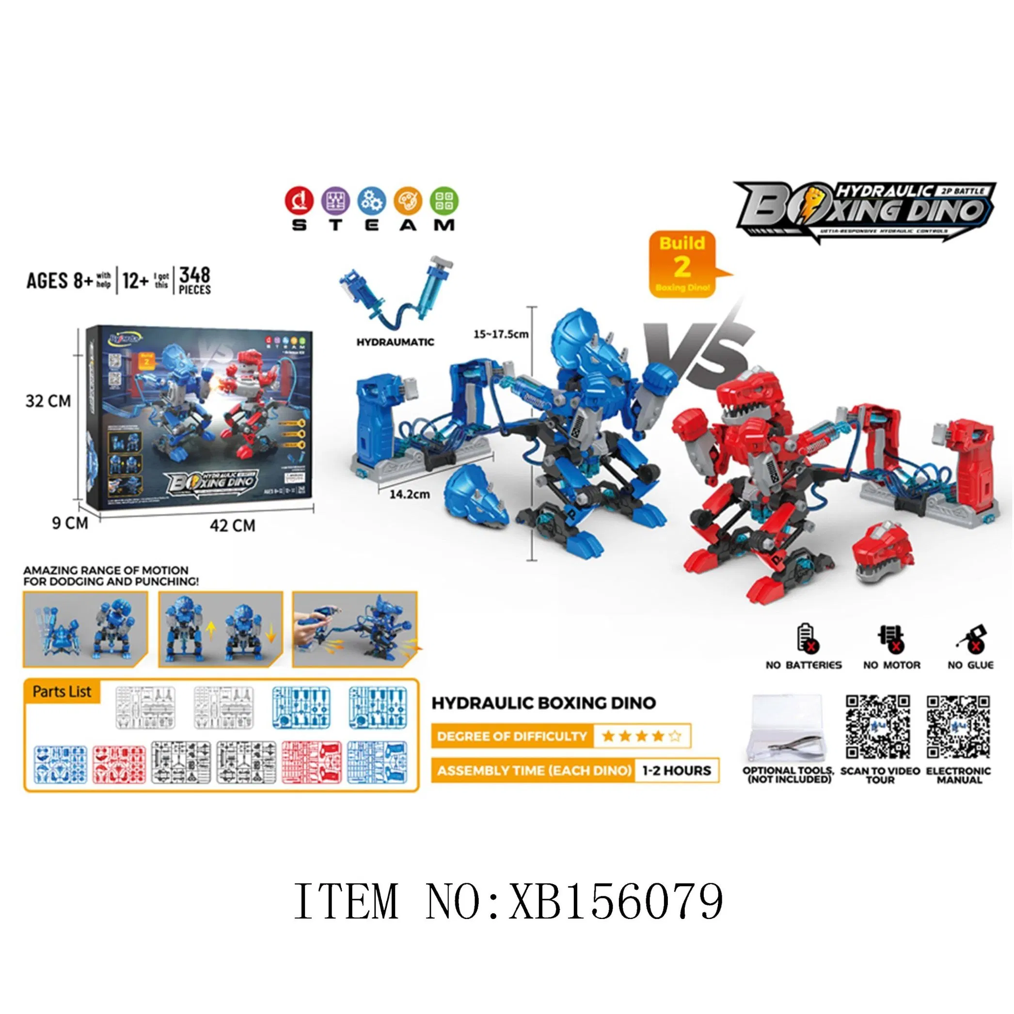 Juguetes educativos de diseño nuevo Xinbo para preescolar, juguetes de ciencia DIY de plástico 2 colores, set de dinosaurios de boxeo hidráulico para niños