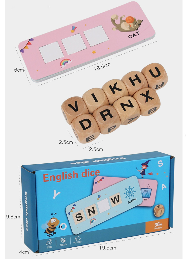 Juguete educativo de madera con dados de letras y matemáticas Montessori